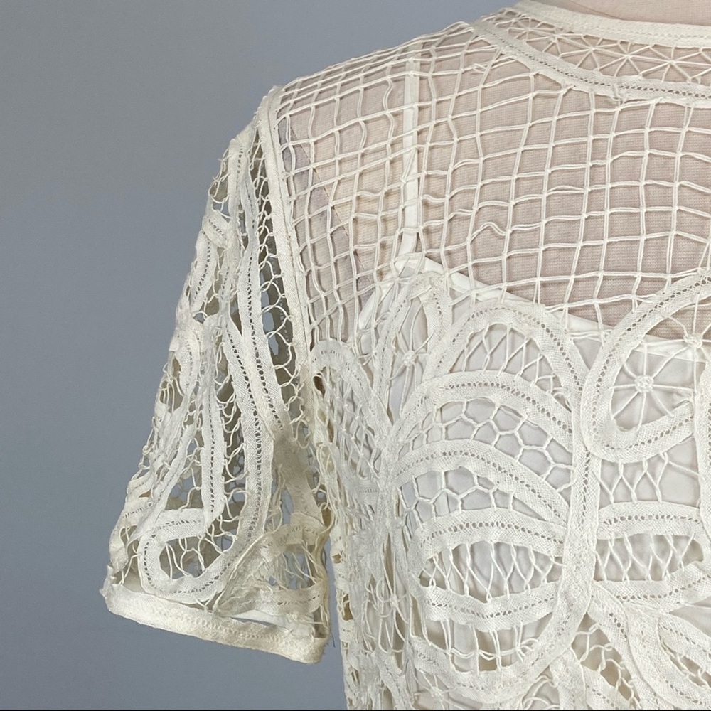Rag and Bone Womens Nancy Sheer Battenburg Lace Blouse White Short Sleeve size M - Picture 8 of 16